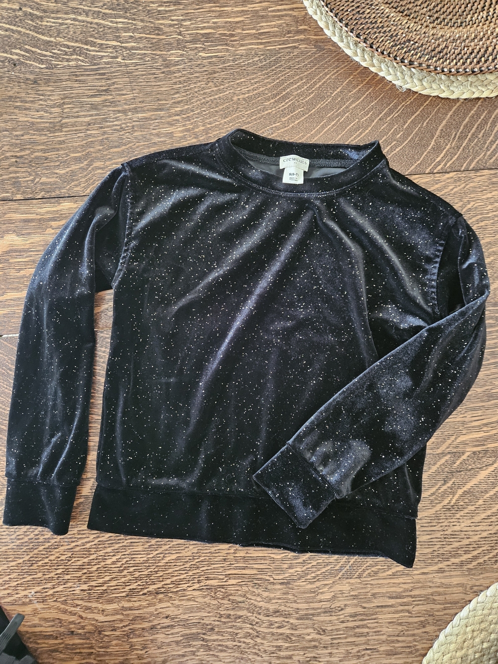 Crewcuts by J.Crew Black Velvet Gold Glitter Sweatshirt | Girls 6/7 | EUC